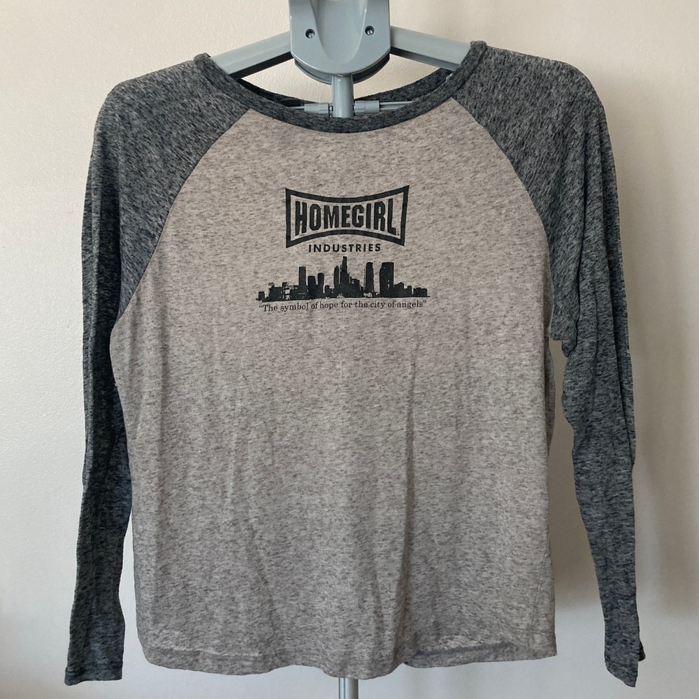 Homegirl Industries S Raglan Baseball Tee Heathered Grey Lightweight Los Angeles